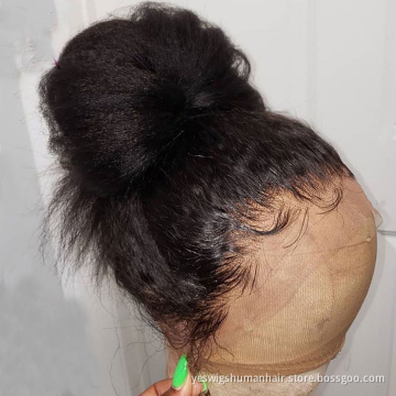 Wholesale Yeswigs Yaki Straight Pre Plucked Transparent Swiss Lace Frontal Wigs Raw Brazilian Virgin Human Hair For Black Women